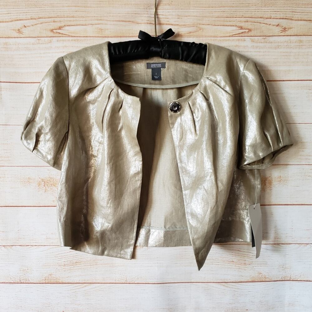 Kenneth Cole Reaction 100% Linen Metallic Short Sleeve Shrug Cover